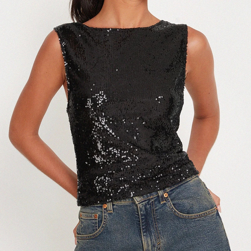 Kvinners paljett-topper langermet glitrende glitter-skjorte t-skjorte skinnende bodycon-bluse sexy fest klubbklær t-skjorte dameklær: M / kaki