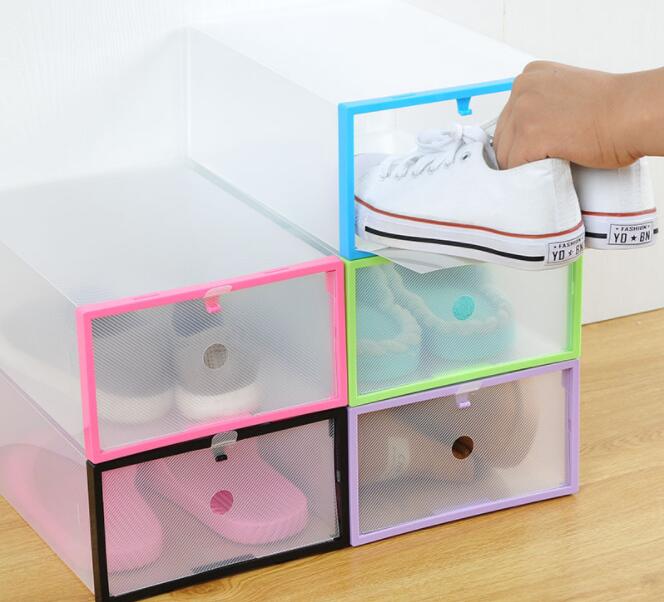 2PC Shoe Organizer Shoe Storage Box Plastic Shoe Box Transparent Rangement Chaussure Shoe Cabinet Make Up Organizer Plastic Box
