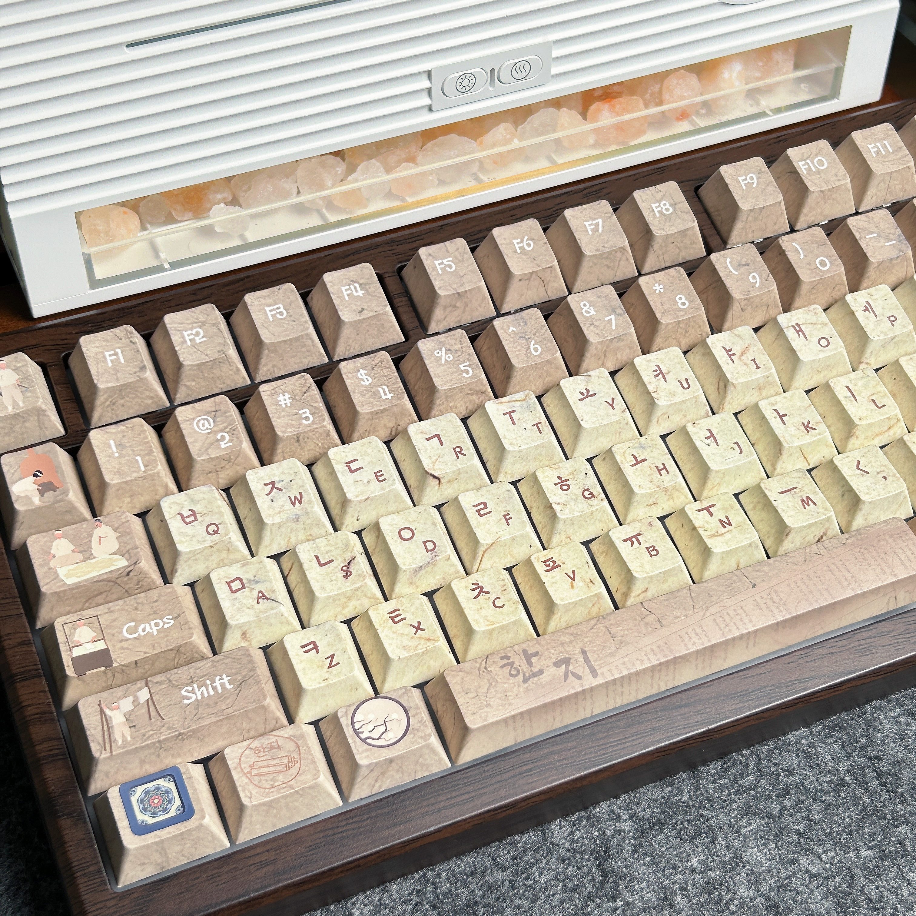 Hanji Theme Retro Korean Keycap Cherry Profile 136 Keys Tradition Korean Paper Keycaps ISO Enter Layout PBT Hangul Keyboard Caps