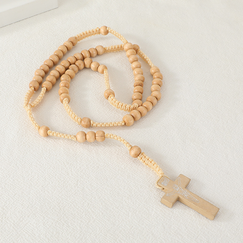 F2 5pcs Wooden Rosary Jesus Imprint Catholic Unisex Style Natural Wooden Bead Cross Rosary Necklace Jewelry For Men Women Light: ROYAL BLUE