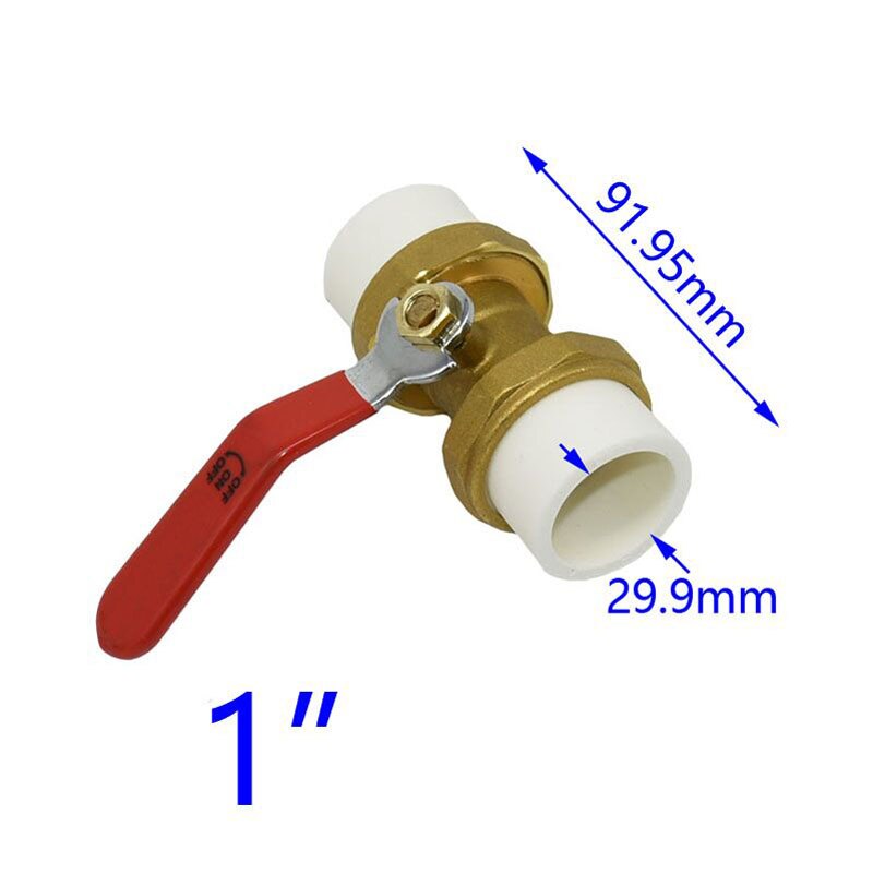 PPR Brass heat fusion Plumbing ball valve 1/2 3/4 1" garden tap fitting Double Union Socket Water valve DN15 DN20 DN25 1PCS: 29.9MM