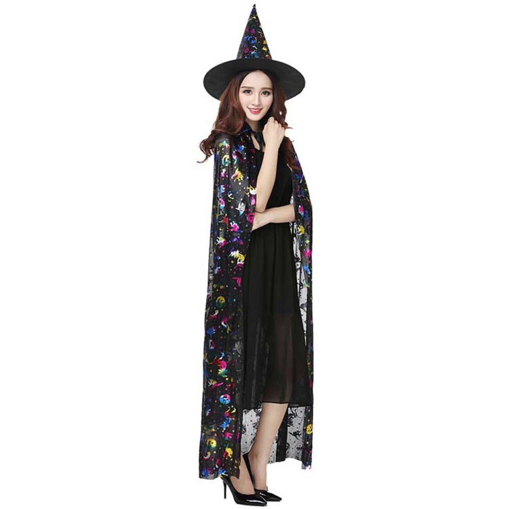 Trendy Performance Costumes Halloween Cloak Sets Witch Caps Pumpkin Scary Costumes Ghost Bat Hat Wizard Robe Party Show: Blue
