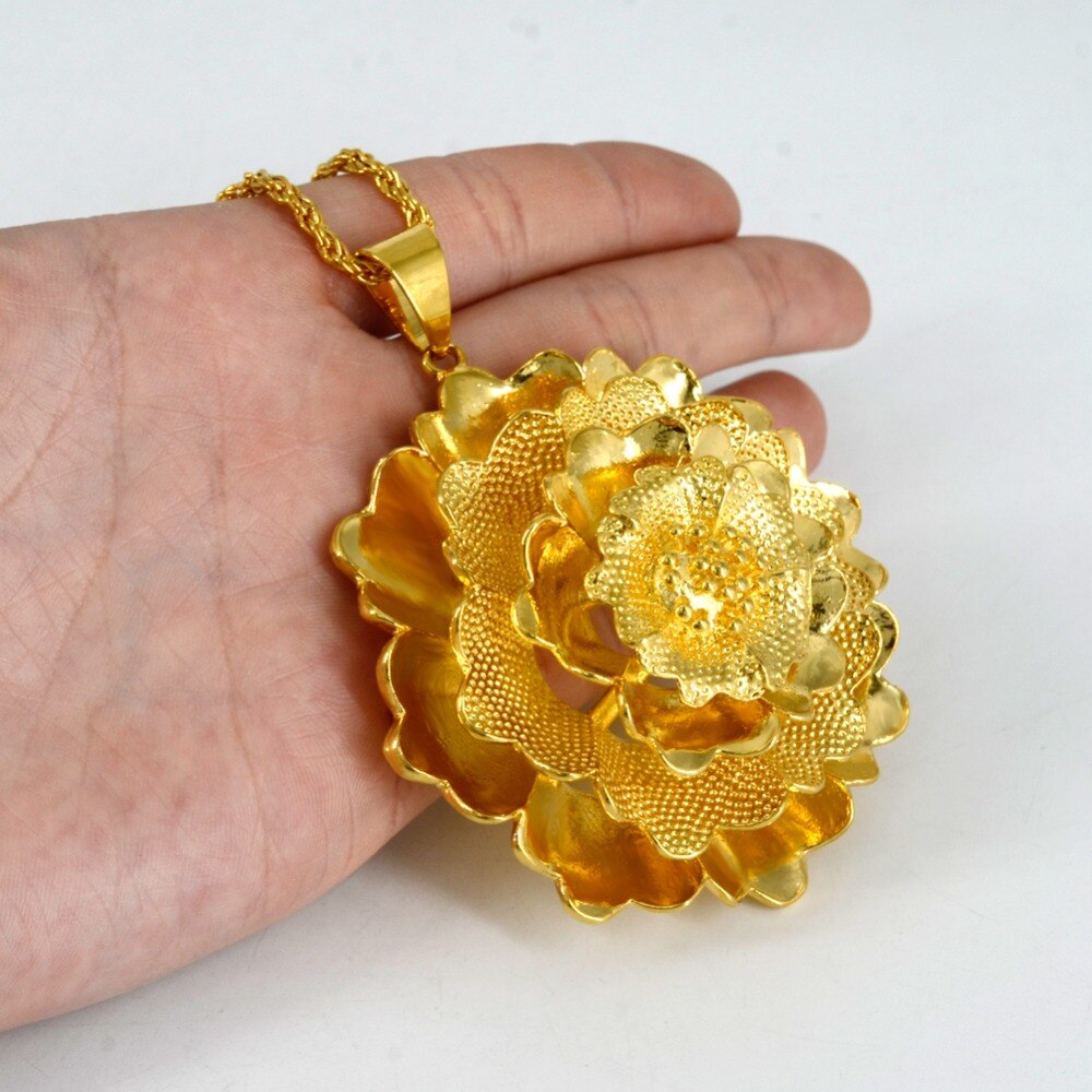 Anniyo, colgante grande de flor y collares para mujer, Color dorado y cobre, Bonitos de Joyería Árabe de África #005007