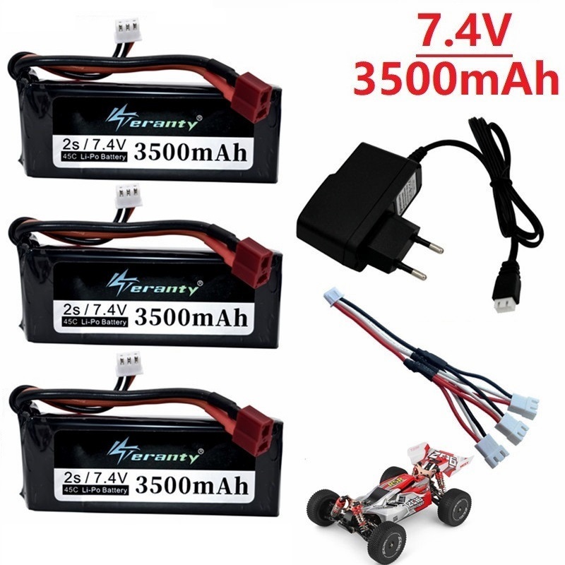 Batterie für wltoys 7,4 2s 3500 v mah wiederauf ladbare lipo batterie und ein ladegerät für wltoys rc auto boot lipo batterie