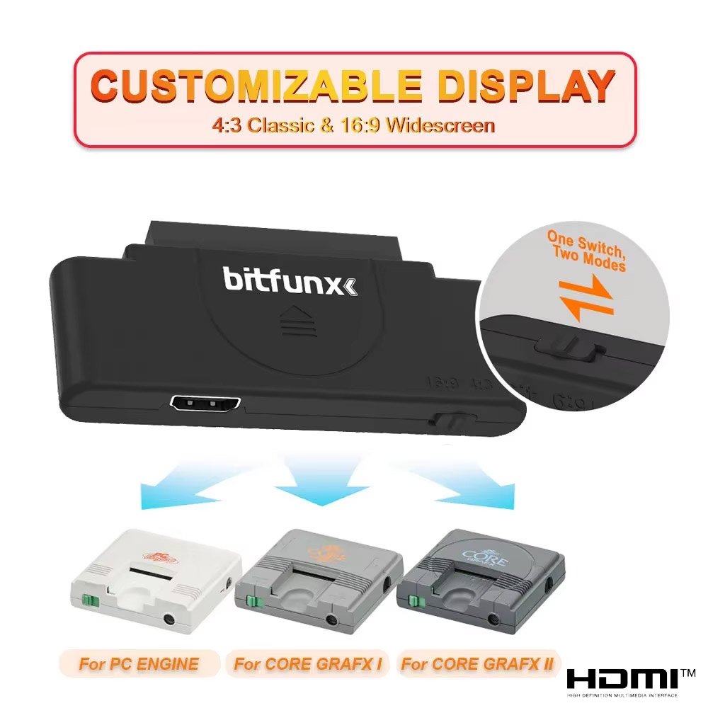 BitFunx – adaptateur RGB vers HDMI 1080p pour Console de jeu PCE, moteur, prise en charge 16:9 et 4:3, convertisseur vidéo de commutation pour la série Core Grafx