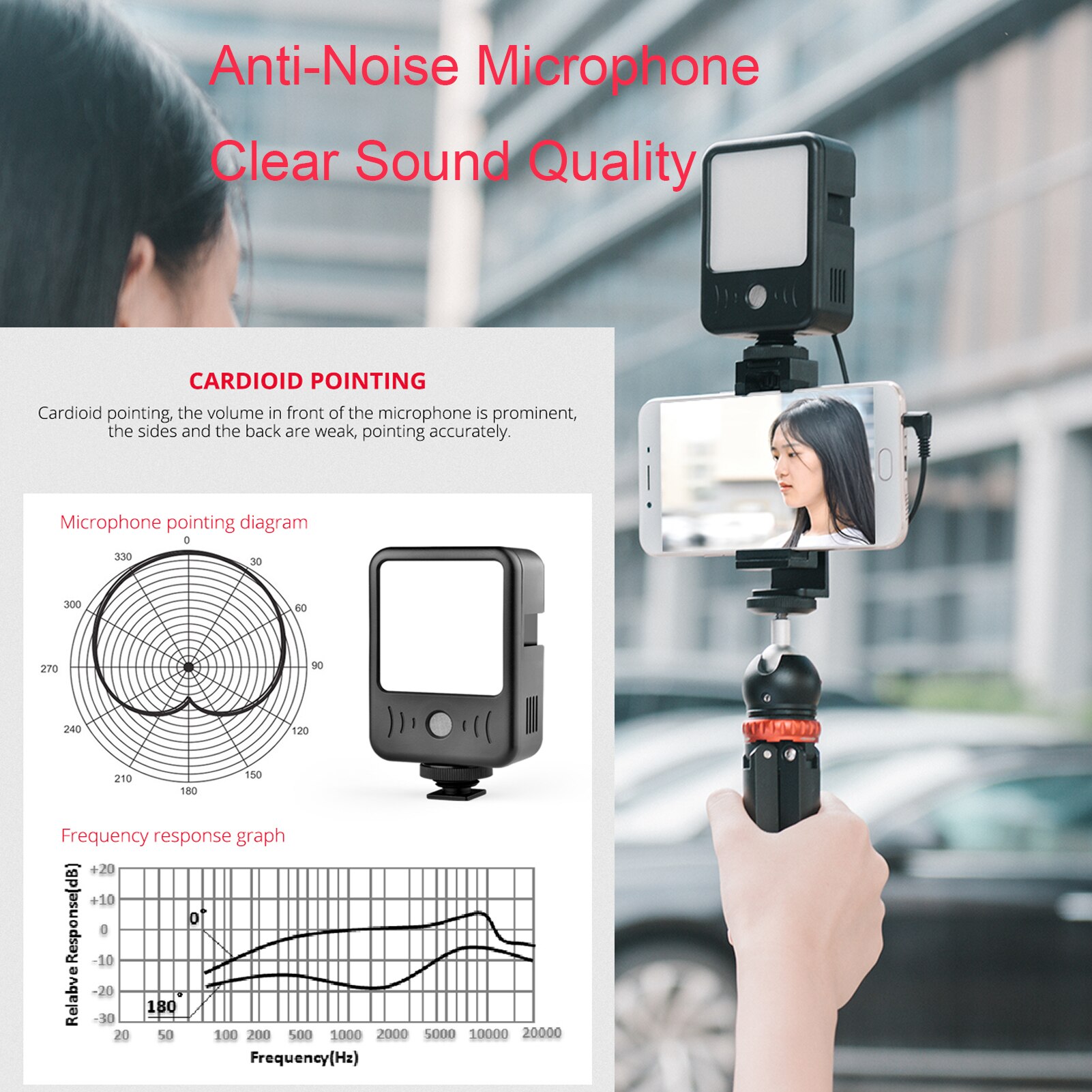 Photography Andoer LED02 2-in-1 Mini LED Video Light Microphone Recording Mic 6500K Fill Light for Vlog Film Live Interview