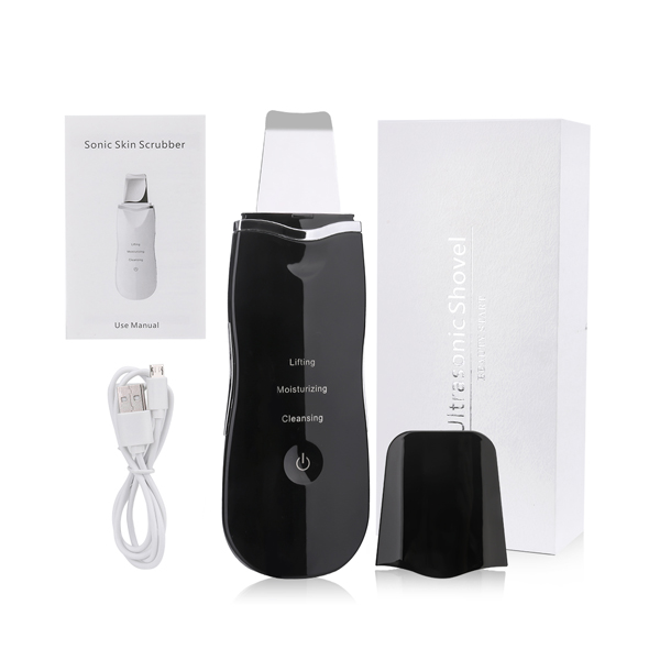 Ultrasonic Skin Scrubber Deep Cleaning Face Scrubber Facial Lifting Cleansing Moisturizing Skin Spatula Peeling Beauty Device: Black