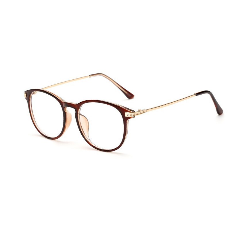 Elbru Klassieke Mode Plain Bril Retro Kleurrijke Brillen Comfortabele Grote Metalen Bril Frame Clear Lens Bril Unisex: Tea