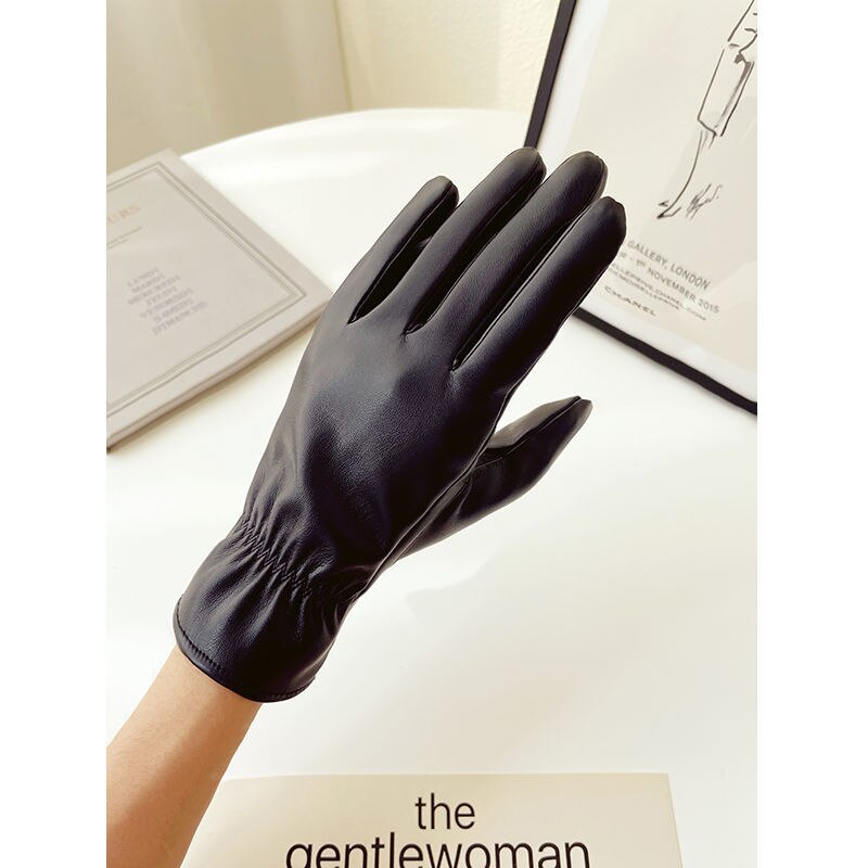 guantes tactiles guantes de invierno guantes mujer vestidos de Guantes de cuero de invierno para mujer, manoplas de terciopelo grueso para mantener el calor para conducir, pantalla táctil corta: Men gloves 7