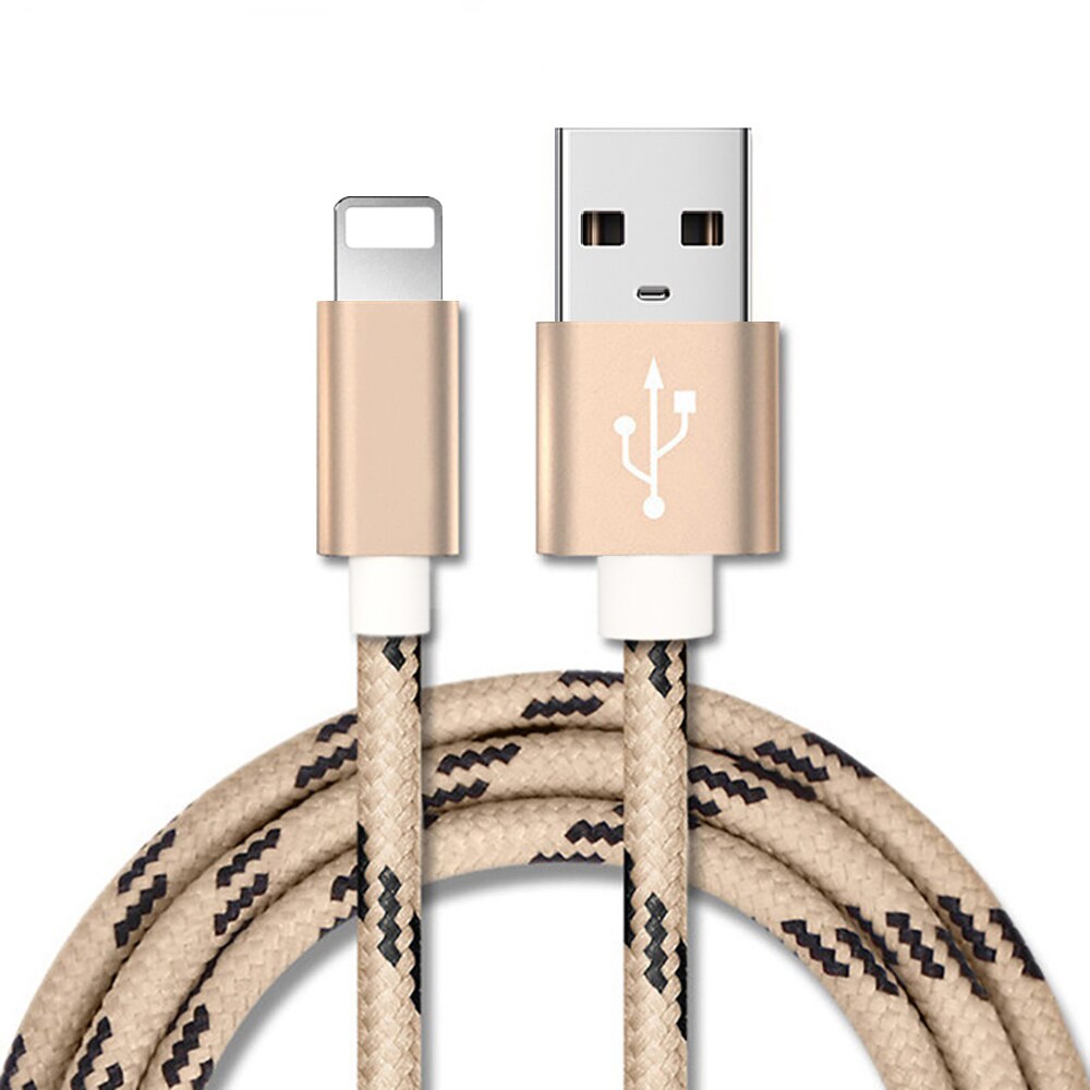 Usb Kabel Quick Charger Data Kabel Metalen Nylon Gevlochten Cablefor Iphone Xs Max Xr Plus 5 5S Se Ipad mini Snelle Opladen Data Draad: For iphone Gold / 2m