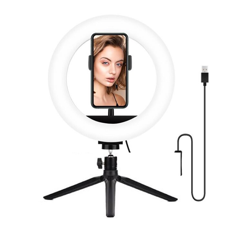 Dimmable LED Selfie Ring Light with Tripod USB Selfie Light Ring Lamp Big Photography Ringlight with Stand for Cell Phone Studio