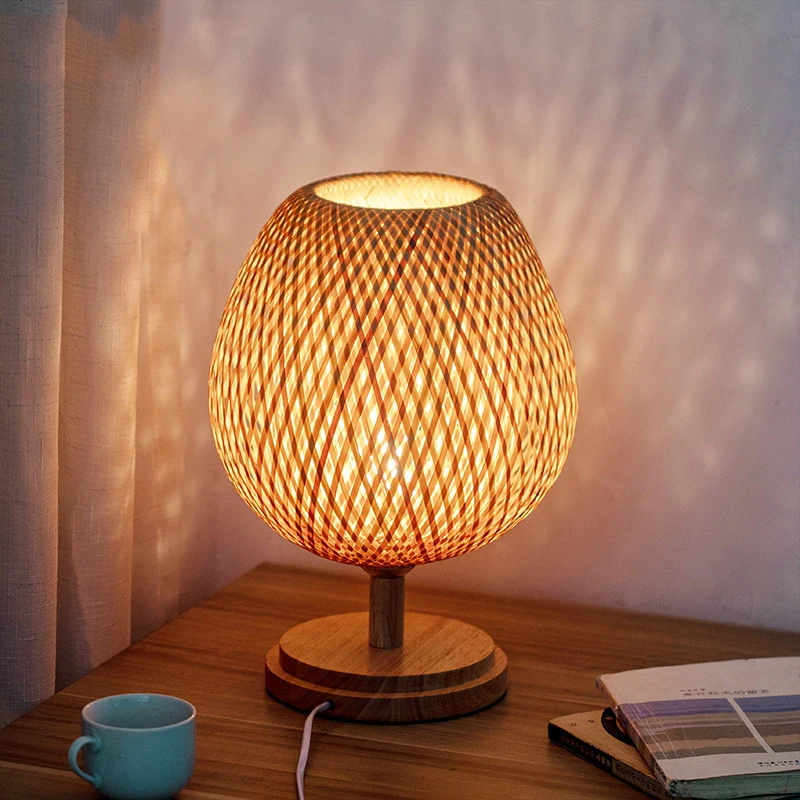 Vintage Bambus Tisch Lampen Chinesischen Stil Handgemachte Holz Schreibtisch Lampe für Wohnzimmer Schlafzimmer Dekoration Kreative E27 Neben Lampe: WHITE