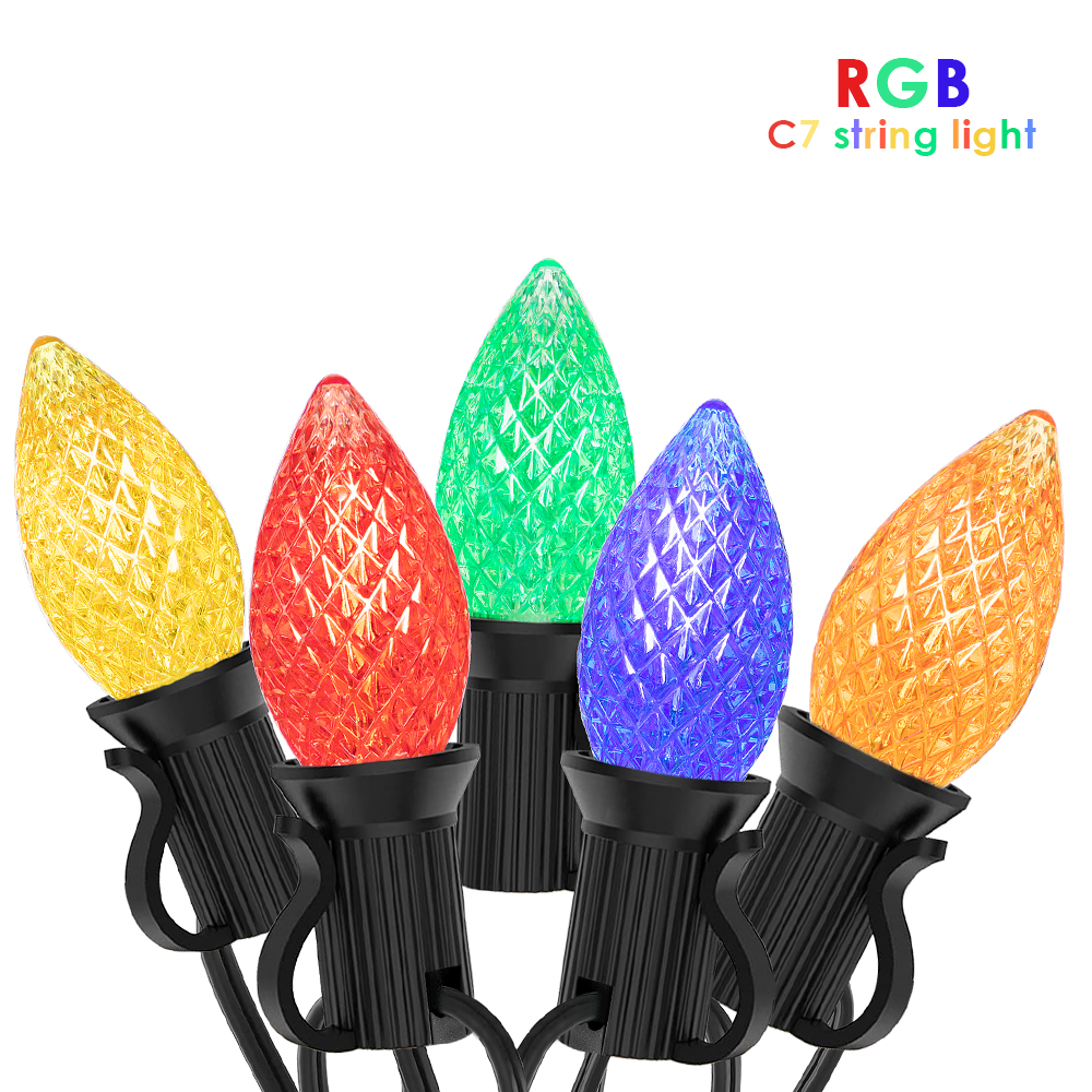 25ft udendørs lyskæder 65ft  c7 plastik brudsikre, farvede, tilslutningsbare, have-rgb-guirlande, fe-hængende lyskæde, dekoration: Blå / 300w / Os stik