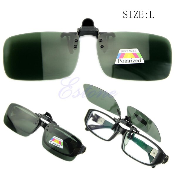 Fahren Gläser Polarisierte Tag Nacht Vision Clip-auf Flip-up Objektiv Sonnenbrille 62KE: dark green l size