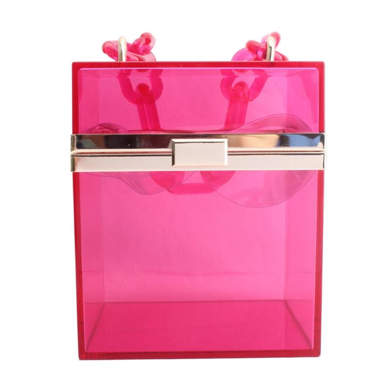 Transparente acrílico Prom Clutch Purse boda banquete bolso cadena correa para mujeres niñas: Rosa fuerte