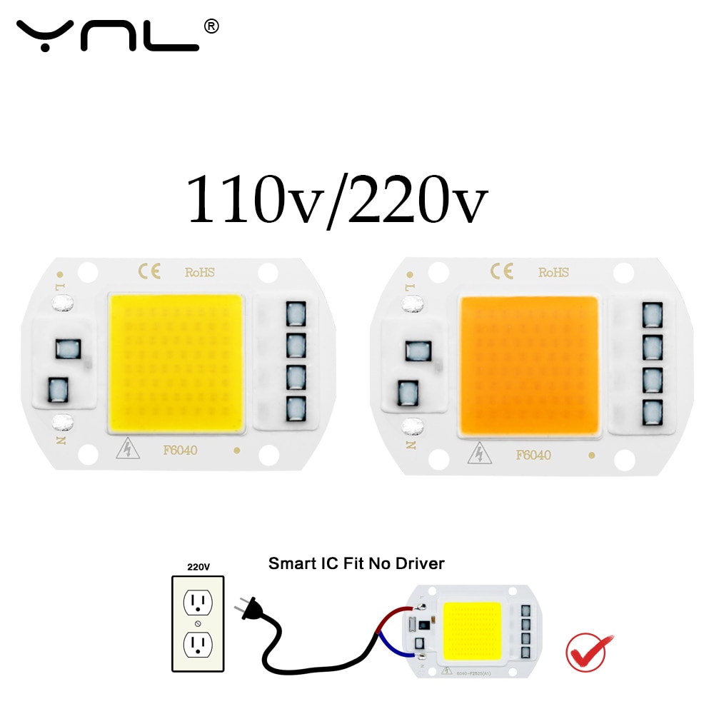 Cob led chip 10w 20w 30w 50w ac 110v 220v cob chip led glödlampa smart ic behövs ingen drivrutin för översvämningsljus spotlight självbelysning