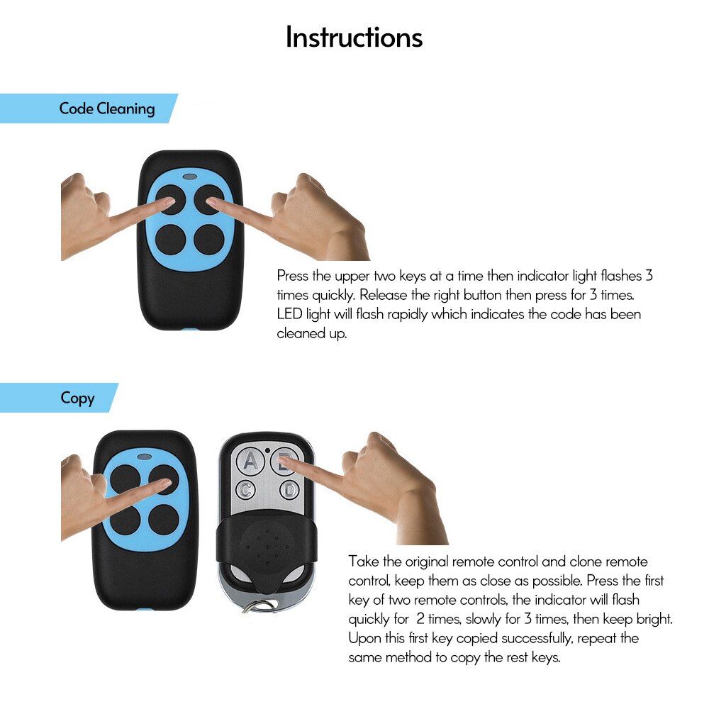 Garage Duplicator Remote Control Cloning Key Fob 4 Buttons Wireless Copy Remote Controller for Car Garage Door Gate Skylight