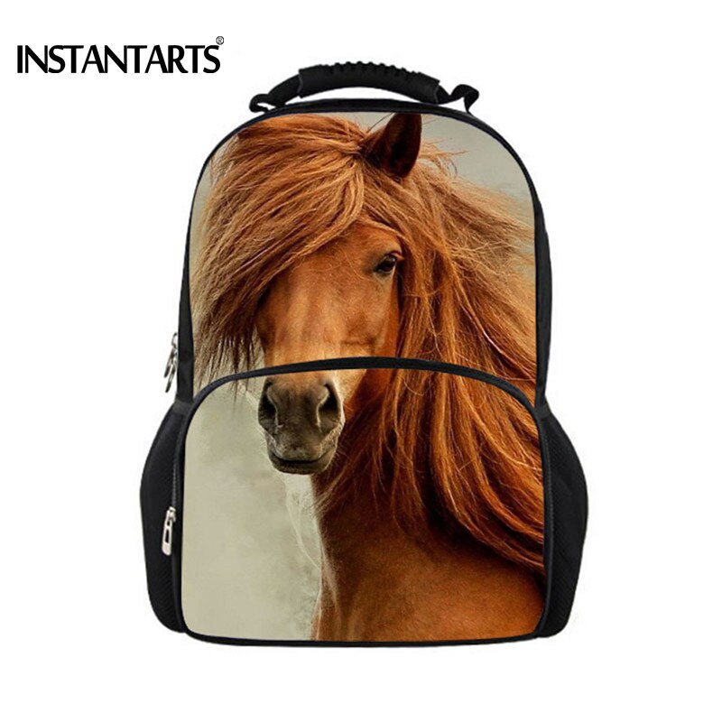 INSTANTARTS Cool Crazy Horse Men Felt Backpacks Travel Laptop Bagpack for Teenager Boys 3D Animal Printing Backpack Man Mochilas: S009A