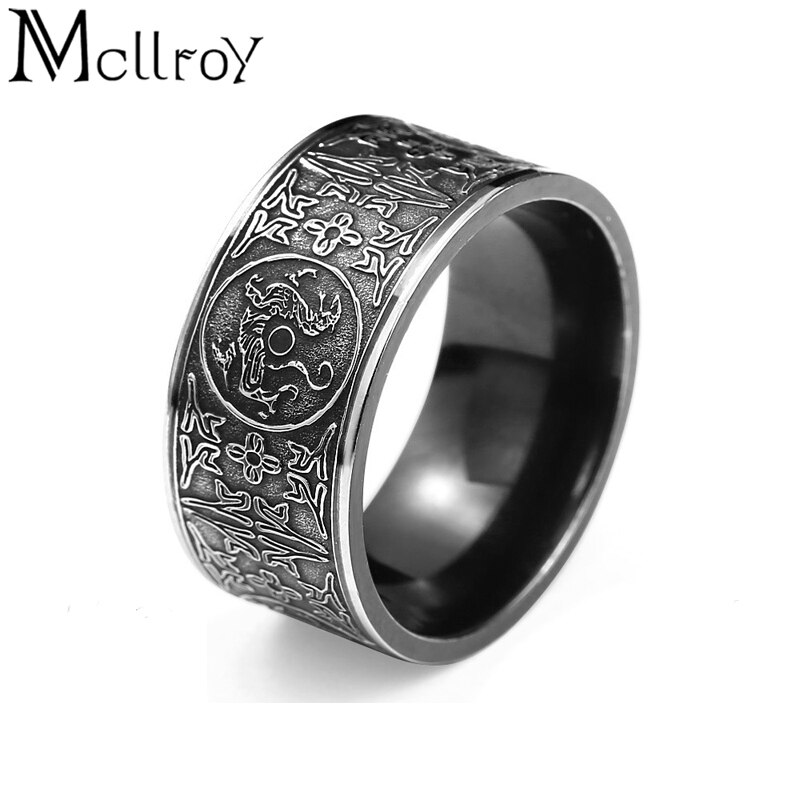 Mcllroy Klassieke Ringen Mannen Ring Vier Hoek Mythische Draak Griekse Symbolen Retro Titanium Stalen Mannelijke Punk Anéis Viking