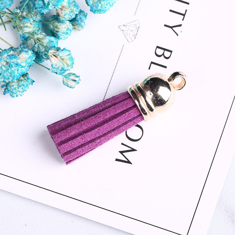 Pompon en cuir Vintage 38mm, 10 pièces, pour porte-clés, sangles de téléphone portable, bijoux frange en Fiber daim, résultats de bricolage: Purple