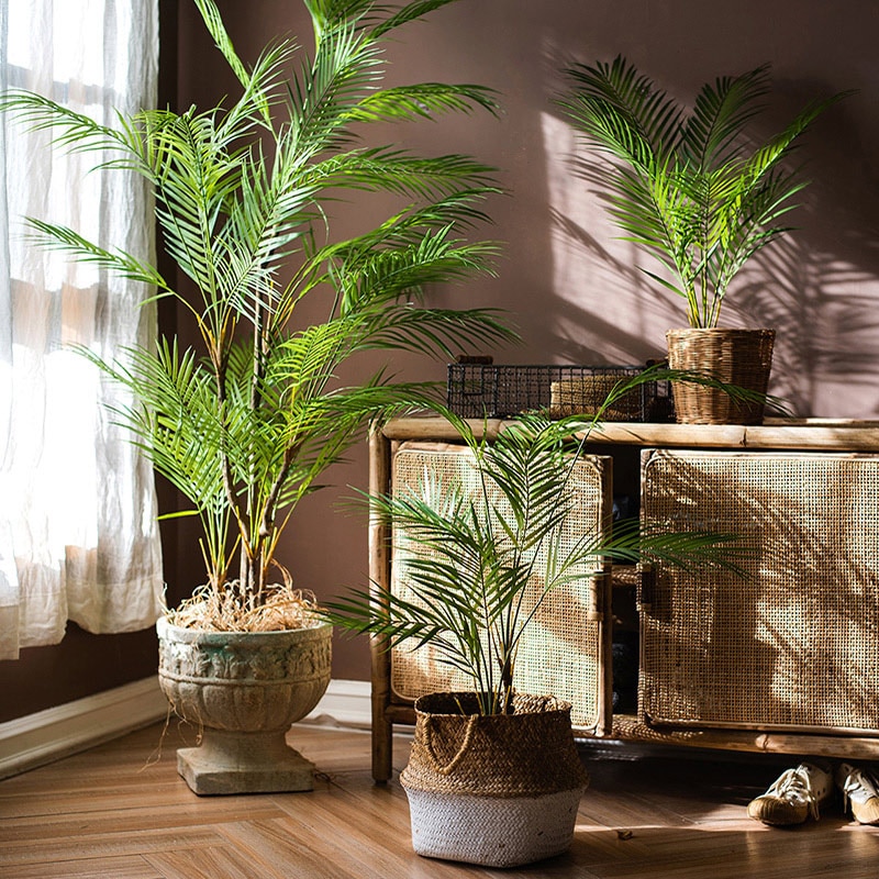 125cm grand palmier artificiel plantes tropicales faux Plam feuilles réel toucher plantes branche plastique Monstera feuillage mariage maison