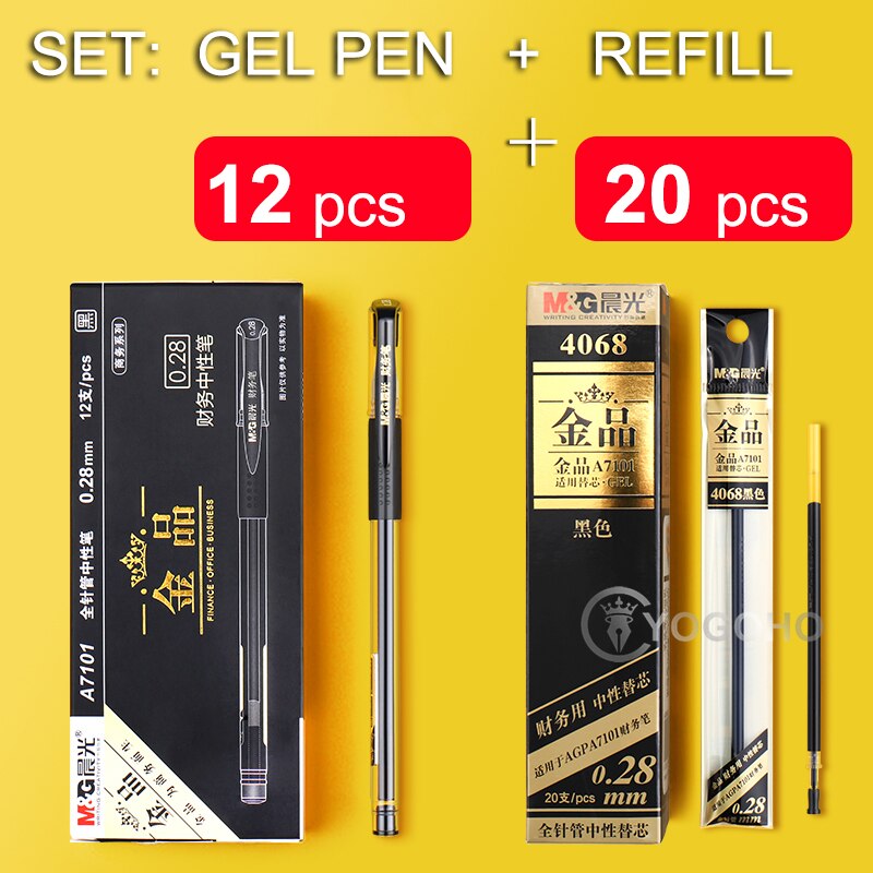 12pcs/box 0.28mm Ultra Fine point Gel Pen black ink refill gel pen for school office supplies stationary pens stationery: 12 pens 20 refills