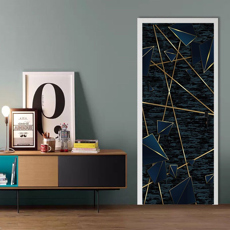 PVC Self-Adhesive Waterproof Door Sticker Modern Abstract Line Mural Wallpaper Living Room Study Home Decor 3D Art Door Poster