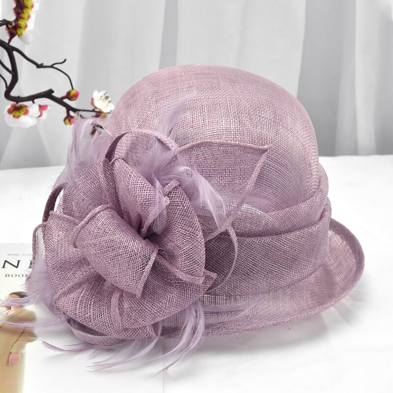 Women Chic Fascinator Hat Cocktail Party Fedora Hat Headwear Bride Wedding Hair Accessories Lady Church Sinamay Hats: Light Purple