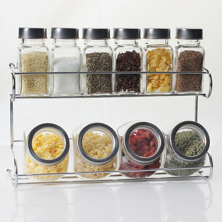 Kitchen products glass seasoning bottle set seasoning tank sealing tank seasoning box seasoning bottle shelf 10 sets