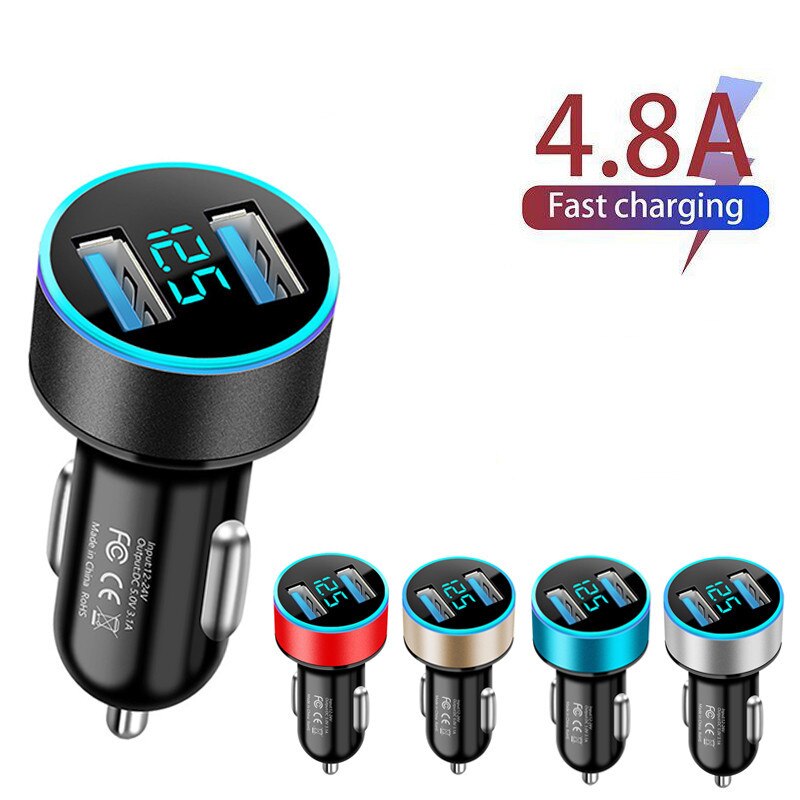 Auto Oplader Mobiele Telefoon Laders Voor Sigarettenaansteker Dual Usb Digitale Display Voltmeter Smart Phone Usb Adapter Snel Opladen