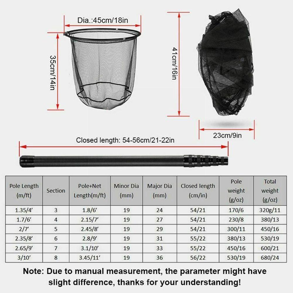 1.3-3.0M Telescopic Fishing Rod Fish Landing Hand Net Telescopic Foldable Pole Handle Set Collapsible Fishing Tackle M5V1