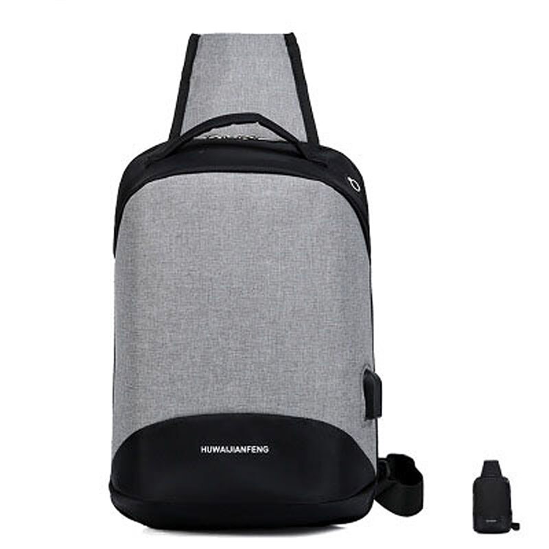 Mode tas outdoor leisure tas USB opladen borst tas schooltas sling bag schoudertas: Light Grey