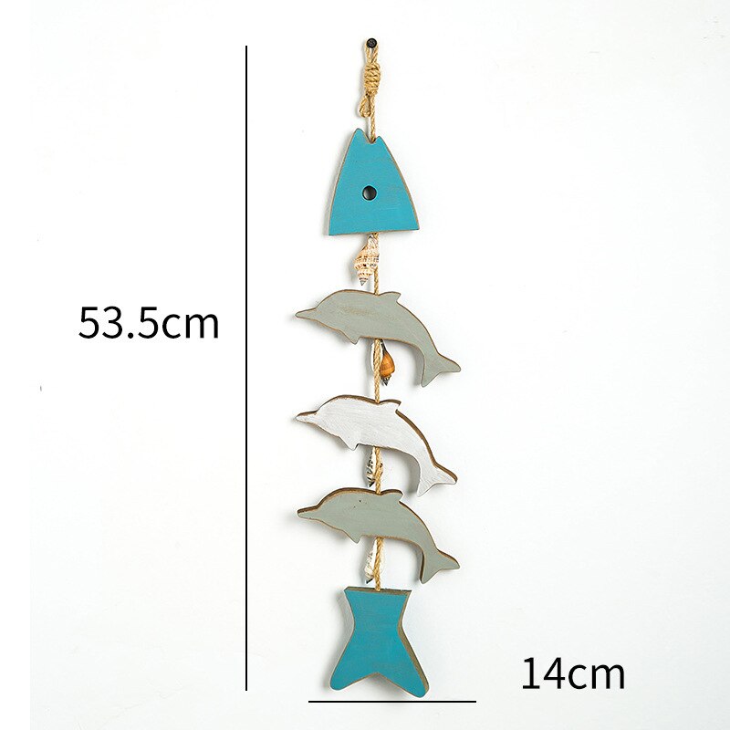 Nautisk trä fisksnöre hänge naturlig sjöstjärna skal ankare delfin fingerling sträng trä kombination hem strand inredning: N09