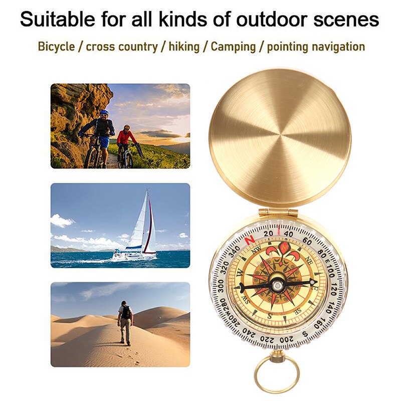 1Pc Camping randonnée poche laiton doré boussole Portable boussole Navigation pour activités de plein air