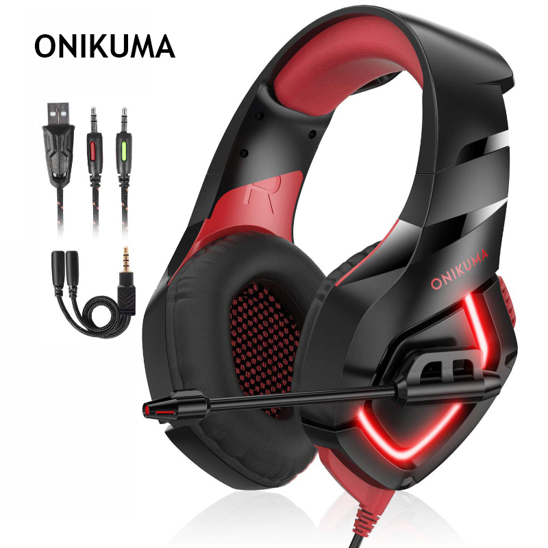 ONIKUMA k1-b zestaw słuchawkowy Stereo do gier przewodowe słuchawki gamingowe do laptopa Mac PC PS4 Xbox One Nintendo z mikrofonem LED Lights