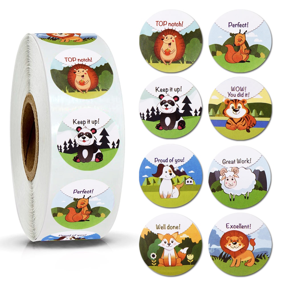 Dier Beloning Stickers Rolls Voor Kinderen En Leraar 500 Pcs In Roll Motivatie Leraren Sticker Voor Klaslokaal Voorschoolse Speelgoed Label