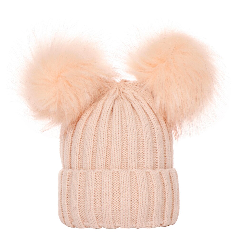 Gorro de punto con pompón para niño y niña, gorro cálido con pompón de Color sólido de para invierno y otoño: Beige 