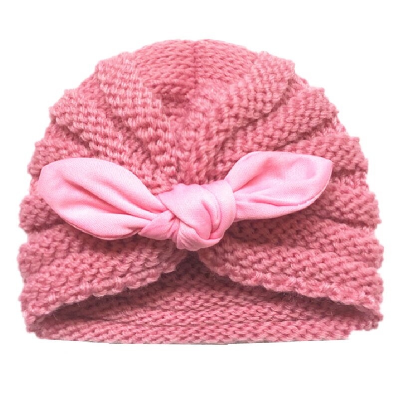 Gorro turbante con Orejas de conejo para niña bebé, turbante, gorro tejido de lana lisa, diadema, sombrero para niño, diadema, gorro para niño, gorro, gorro para chico, niños: dark pink