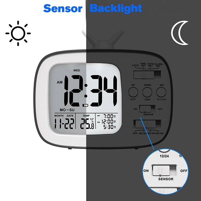 Digital Clock Retro TV Shape Alarm Clock Children Student Bedside Alarm Clock Display Digital Alarm Clock
