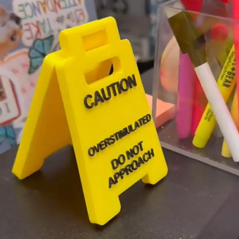 Desk Sign "Caution Overstimulated, Do Not Approach" - Humorous Office Decor, Unisex For Coworkers, Versatile Room Decor