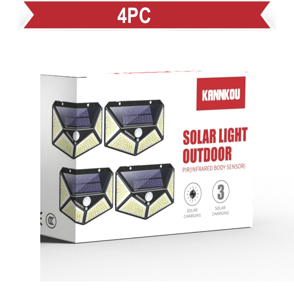 KANNKOU Solar Lights Outdoor 2/4/6PC 150LED PIR Motion Sensor IP65 Waterproof Outdoor LED Wall Light: 4PC-100LED