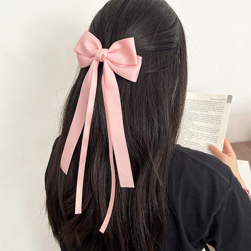 Vintage laço grande clipe de cabelo para mulheres, grampos de cabelo de fita longa presilhas Headwear para menina acessórios de jóias de casamento