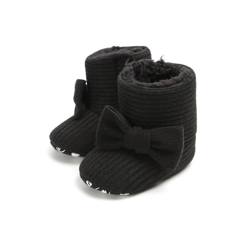 Baby Laarzen Leuke Grote Bow Knit Wol Plus Fluwelen Warme Laarzen Winter Baby Laarzen Meisje: Black / 2