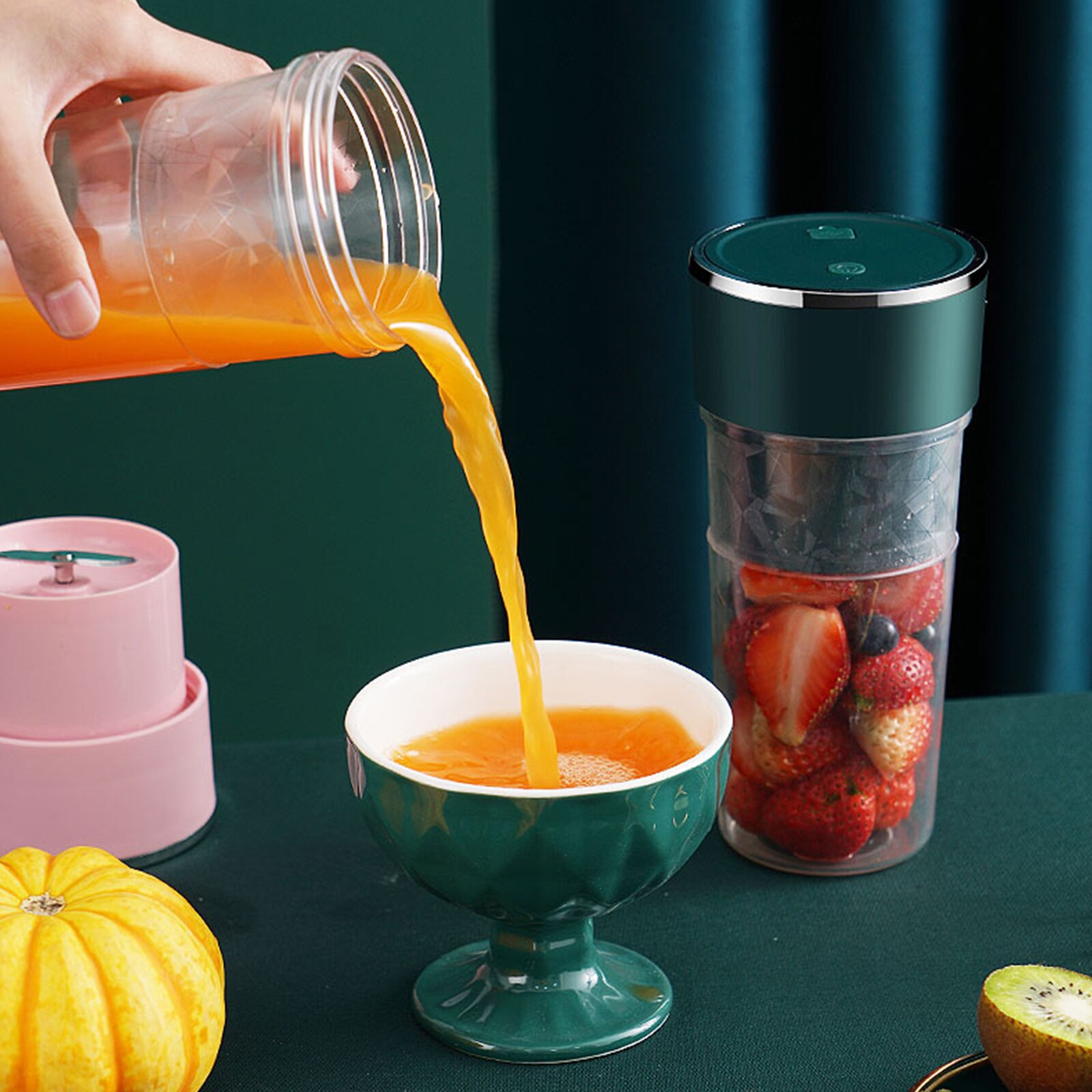 Exprimidor de frutas y verduras lavable, minilicuadora portátil recargable por USB, mezclador de batidos, exprimidor de naranja, 400ML