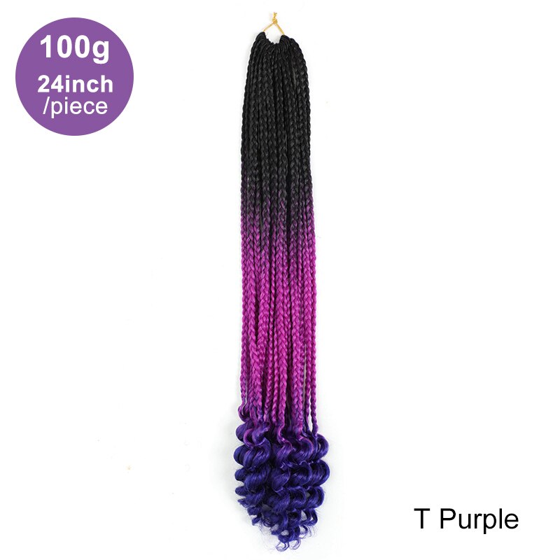 XCCOCO-caja de cabello de ganchillo de 24 pulgadas, trenzas con extremos rizados, cabello sintético degradado para trenza, 22 hebras, rizos, extensiones de cabello trenzado: T1B / púrpura / 1 unids/lote
