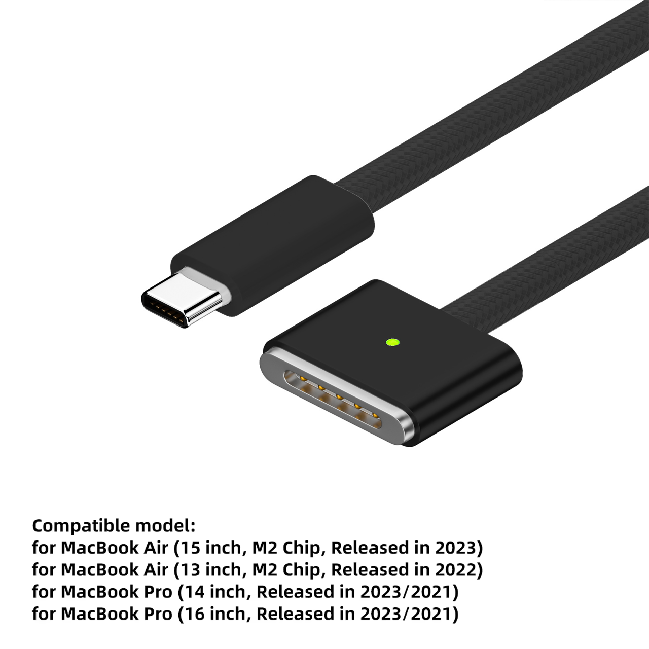 2m usb type c til magnetisk magsafe 3. generations kabelopladeradapter til macbook pro air 14 16 m2 140w hurtigopladerkabelledning: Sort