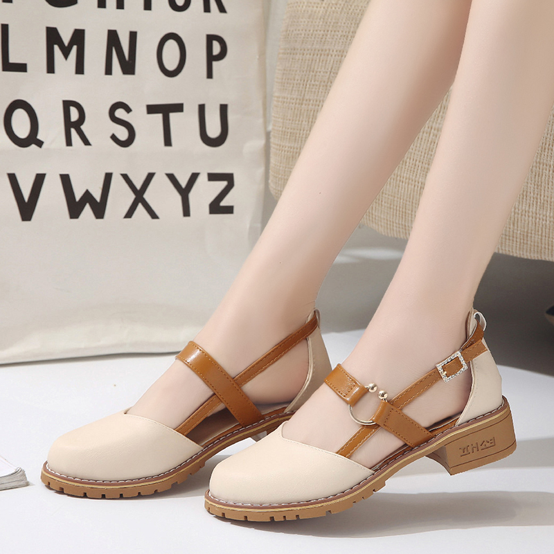 Lukket tå gladiator sandaler mellemhøj hæl fe sko kvinde retro chunky udhulet flip flop dame tøffel sommer sko