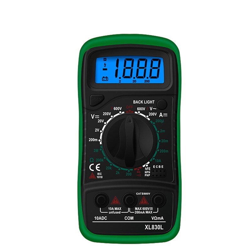 Håndholdt digitalt multimeter lcd-baggrundslys bærbart ac / dc-amperemeter voltmeter ohm spændingstester meter multimetro  xl830l: Grøn