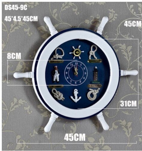 Nautical Wood Wall clock Mediterranean style Wall clock Antique old helmsman Wooden handicraft ornaments Digital pendulum clock: 3