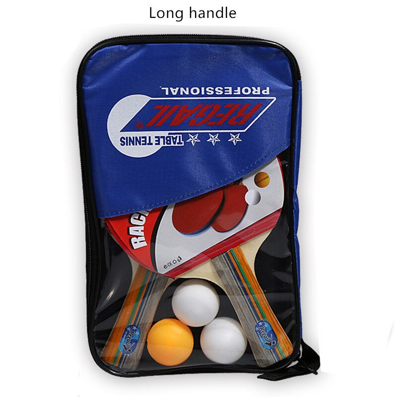2Pcs Ping Pong Racket Table Tennis Paddle Bat Practice Set with 3Pcs Training Balls: Blue Long handle